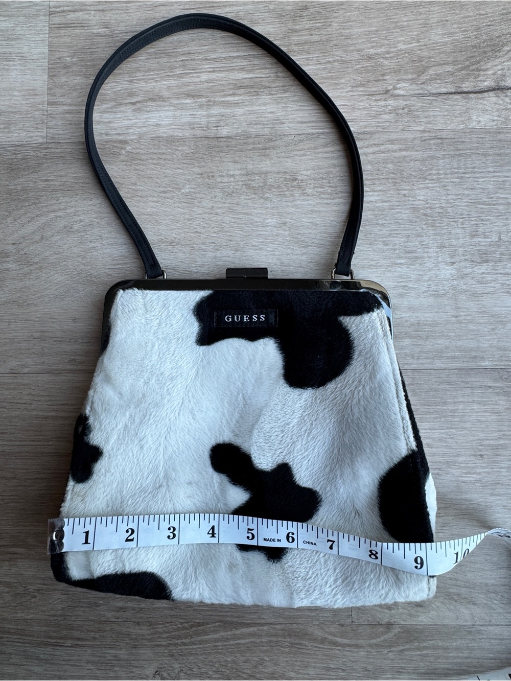 GUESS Y2K Cow Print Faux Fur Top-Handle Bag - Picture 2 of 10